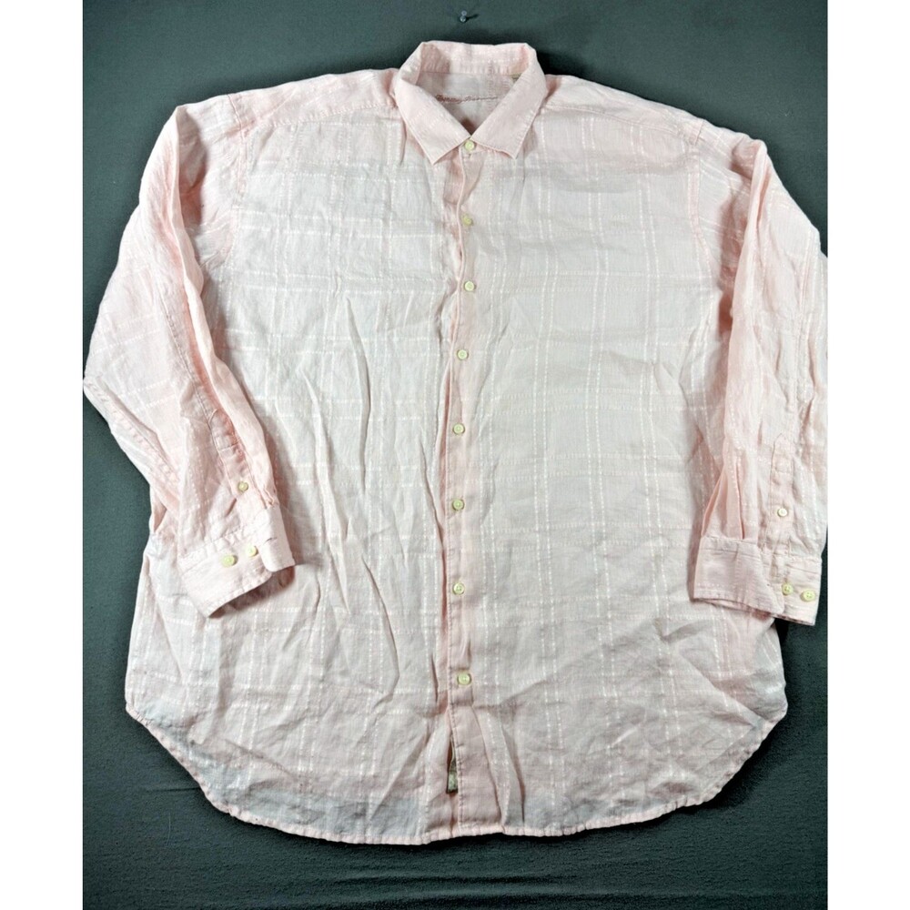 Tommy Bahama Shirt Mens 3XT Pink Linen Long Sleeve Button Up Beach Party